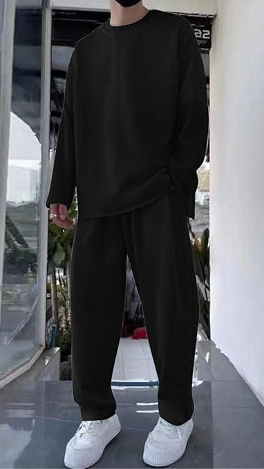 Men's Solid Round Neck Co-ord Set