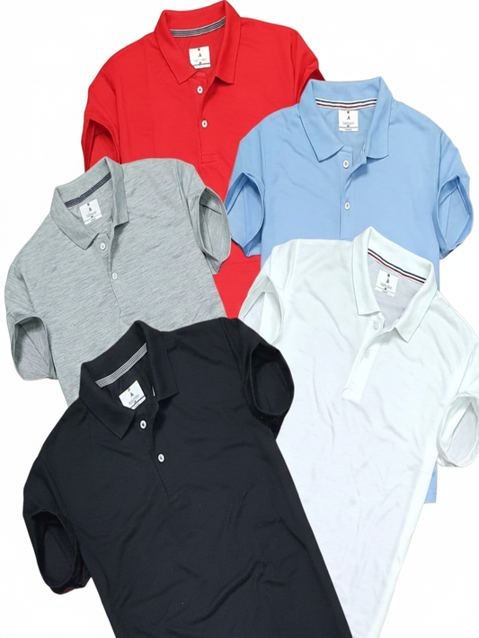 Plane Matty Solid Half Sleeves Mens Polo neck T-Shirt Pack Of 5
